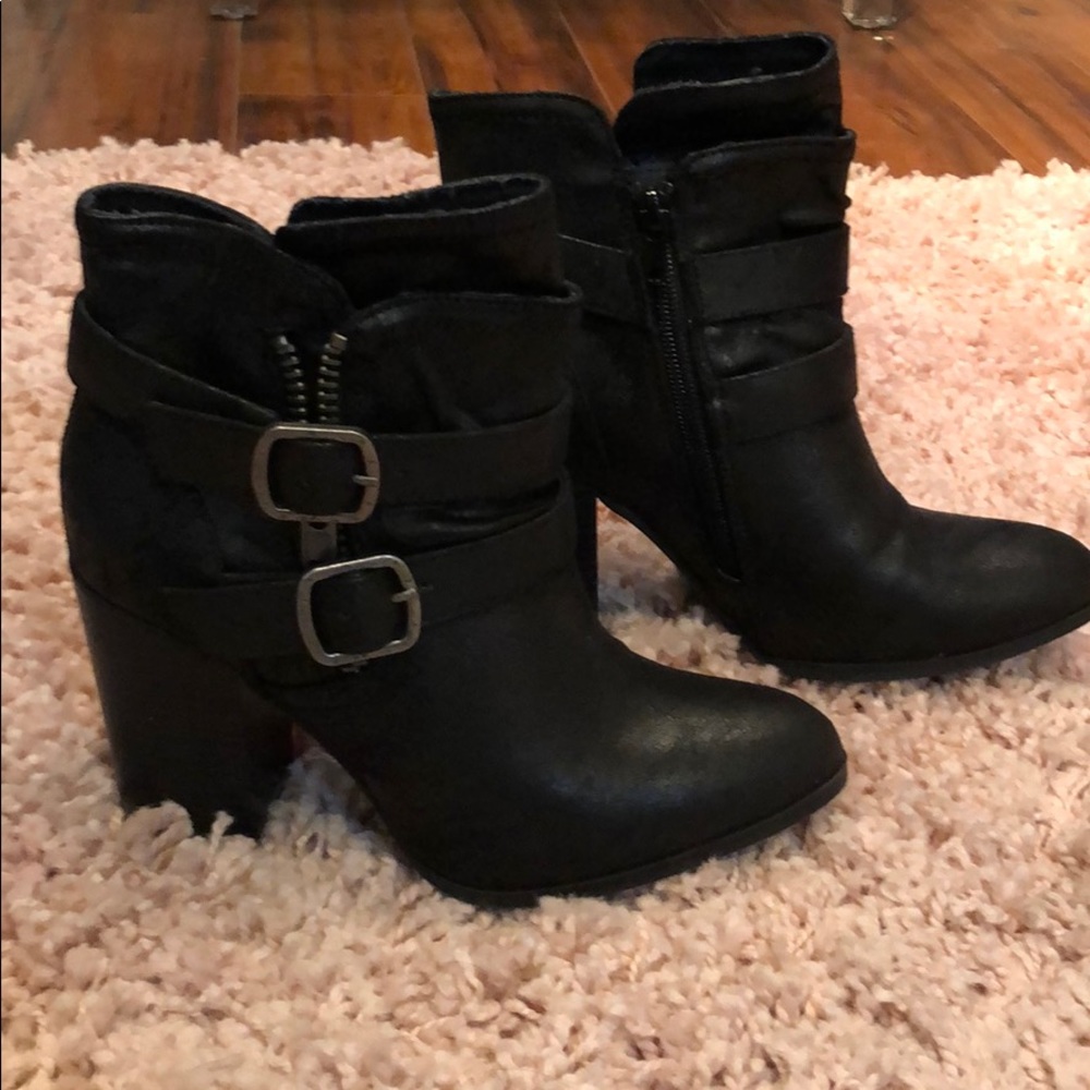 Buckled strap ankle booties